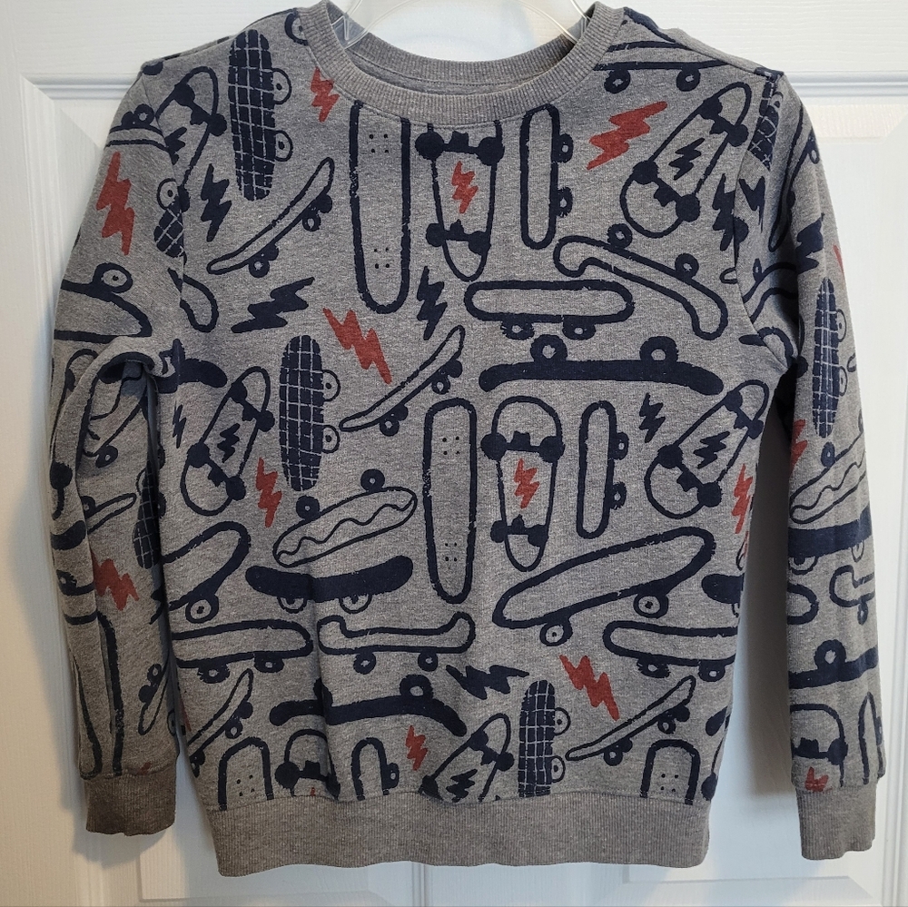 Cat & Jack Gray Skateboard Print Crewneck Sweater Kids M(8/10)